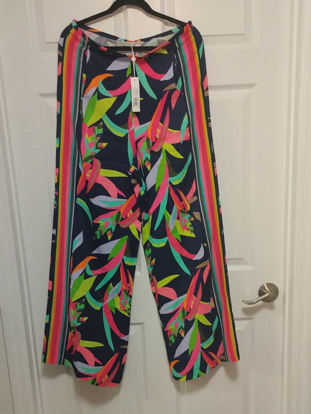 Trina Turk Navy Wide-Leg Tropical Print Palazzo Pants